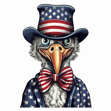 Proud Turkey with a patriotic hat and patriotic tie, clear eyes, kiss-cut, vector, clipart, isolated, no background, .75 gutter,