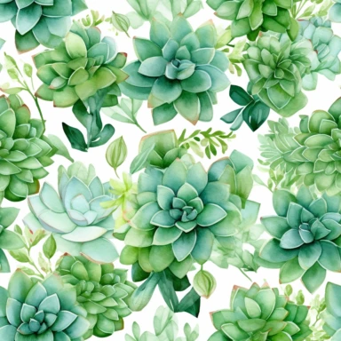 jade succulent plant clipart + white background + watercolor style