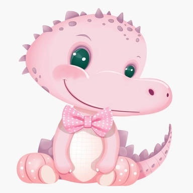 clip art of cute pastel pink girl alligator white background