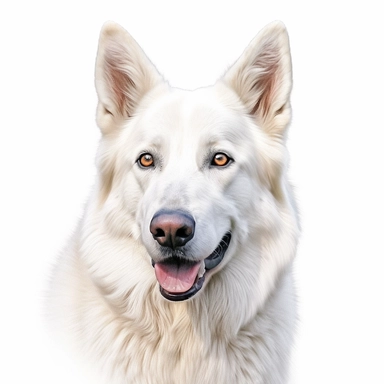 white german shepherd digital painting and drawing, clipart, half body, hyper - realistic animal illustration, childlike, free brushwork, white background