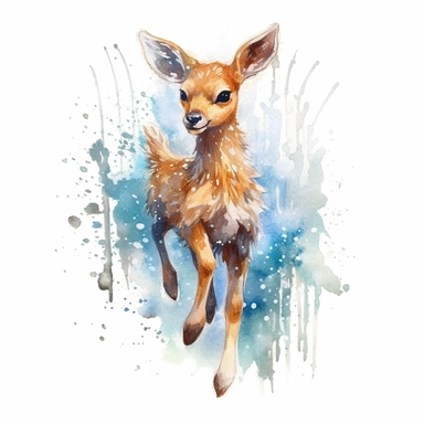 an adorable Deer prancing in the style of watercolour clipart with detailed brush strokes