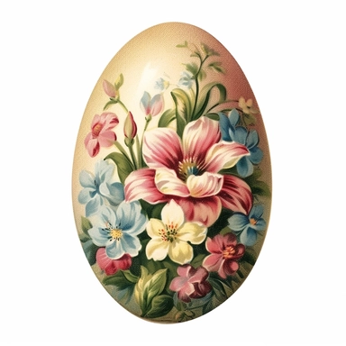 Vintage 1920 detailed easter egg with flowers illustration, Chromolithograph, Die Cut, 1920s Illustration, Vintage, Chromolithograph, Colorful, Antique, Ephemera, Clipart, 8k, Isolated on white