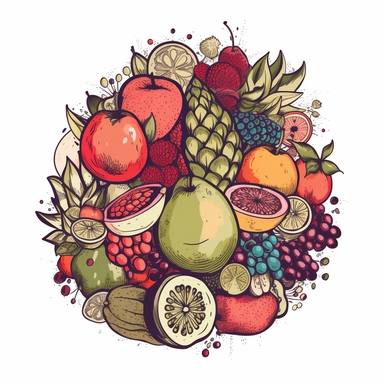 Fueled by fruit, boho, Clipart, tshirt design, contour, white background