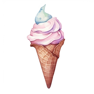 ice cream cone, blue pastel colors, light watercolor, few details, dreamy, Studio Ghibli, clipart, white background