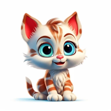 funny little kitten pixar style clipart on white background