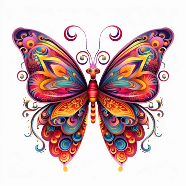 Design a vibrant and multi-colored butterfly clipart with intricate patterns on its wings clipart