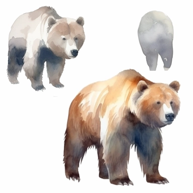 Brown Bear Watercolor isolated on white background, Watercolor Clipart painting, high quality, HD, children's book illustrations, realistic lifelike figures, white background