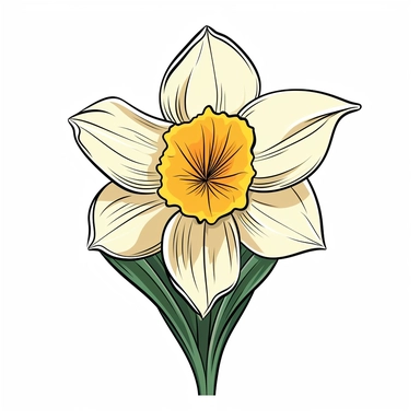 clip art Daffodil simple color thick lines white background 8k,--q3