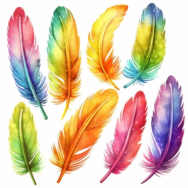 indian feathers, rainbow colors, clip art