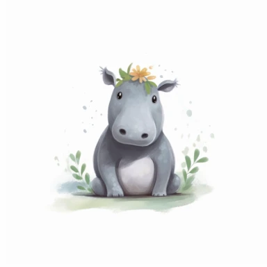 a baby hippo clipart with illustration, full body shot ,8k, style of Bohemian, style of Anna Süßbauer and Jon Klassen,vector, Vector, white background,Solid Background, Sharpness and clarity, masterpiece, trending on Artstation and Dribbble.