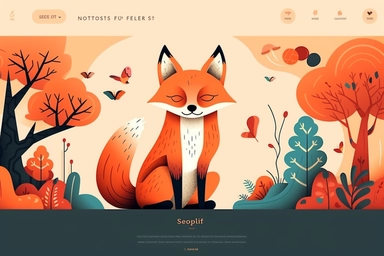 simple web design landing page minimalistic smart smiling tall clipart fox, ui, ux, navigation, menu, header, footer