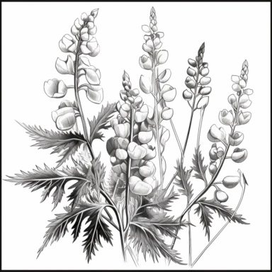 Aconitum frame, clipart, modern line art