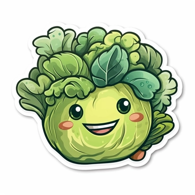 cute Cabbage, happy and smiling, bold line, clipart, sticker, white background, no shadow, 8k detail
