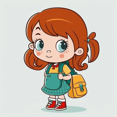 cartoon style vector with outlines cute funny cartoon a girl character kindergarten age white background ,style clipart--v 4