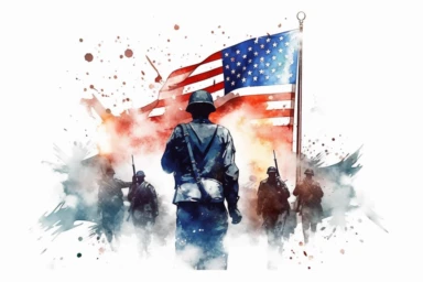 American Memorial Day illustration in style of a Watercolor Clipart, on white background