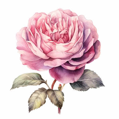 Clipart, vintage, watercolor, Cabbage Pink Rose illustration, hand drawn, texture
