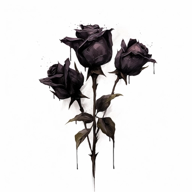 clipart of black roses, oil color paint style, white background, simple and a bit sharp