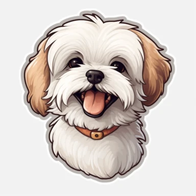 cute Maltese, happy and smiling, bold line, clipart, sticker, white background, no shadow, 8k detail