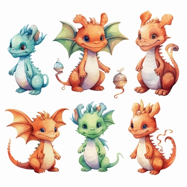 Dragons watercolor clipart, cute dragon PNG, nursery wall art, boys clipart, kids party, baby shower, white background