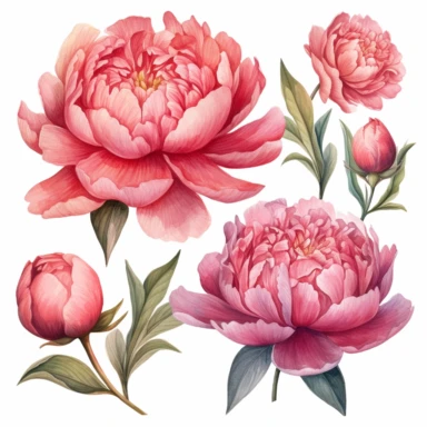 Watercolor Peony Clipart - Pre-made clipart v 5