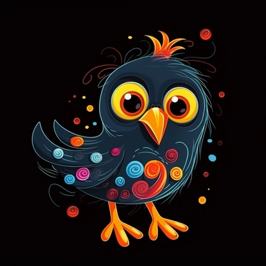 cute cartoon bird clipart, black background,--no cut off edges