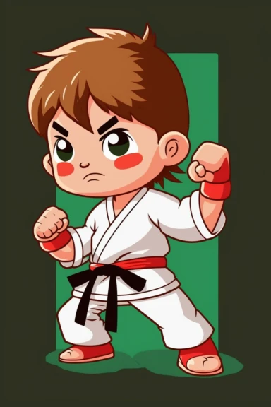 children karate clip art, in the style of 32k uhd, flat shading, meticulous design, dark green and white, close up, gongbi, light red