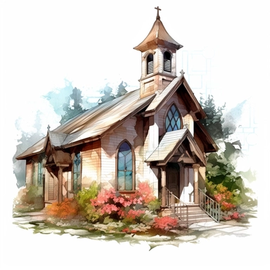 iconic weeding chapel in the style of digital airbrushing, realistic yet stylized, digitally enhanced, clipart, 32k uhd, detailed crosshatching white background