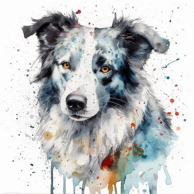 clipart of a watercolor border collie on a white background