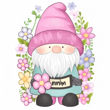 an adorable, cute clipart-style Gonk gnome illustration, perfect for Mother's Day product designs. A sweet, cheerful expression and wear a soft pastel-colored outfit, incorporating gentle shades of pink, lavender, and mint green to convey a warm, motherly vibe. Add charming details such as a floral-patterned hat, a small bouquet of flowers in its hand, and a heart-shaped pendant around its neck, a simple, flat design with clean lines, making it easy to print and incorporate into various Mother's