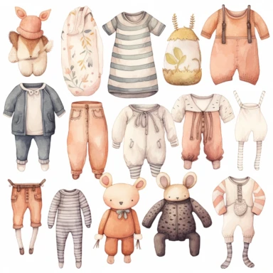CLIPART, cute, boho, watercolor, modern baby clothes, newborn, nursery, maternity, texture