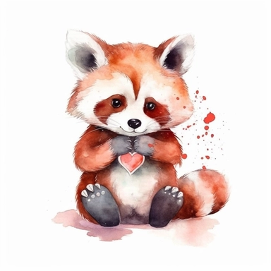 kawaii red panda, super cute, so adorable that is breaks your heart, full body, watercolor clipart, isolated on white background, cute-core