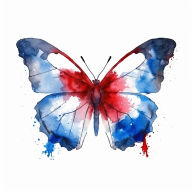 butterfly, red, white and blue watercolor clip art AR 3:2
