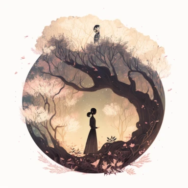 in the style of Ryo Takemasa, xuan loc xuan, Lisa Audit, Anastasia Suvorova, Jon Klassen, greg tocchini, single lady under sakura tree at night, fantasy, limpid, magical, mysterious, white background, vector, clipart, elaborate, ultra-detailed, best quality illustration, vibrant colors, high definition, UHD