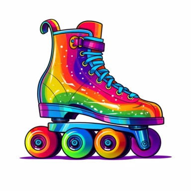 roller skates Side view with coloring rainbow Clipart, Vector Style, High quality, White Background