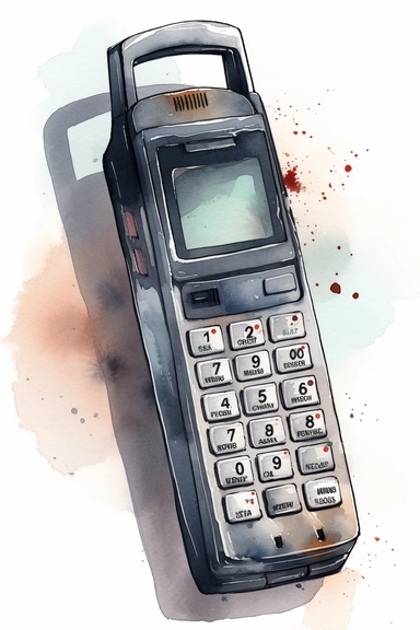 old-school cell phone, realistic, watercolor, unique, clipart, 8k