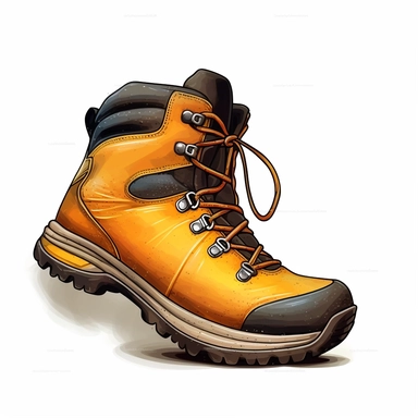hiking boots, clipart, white background, realistic