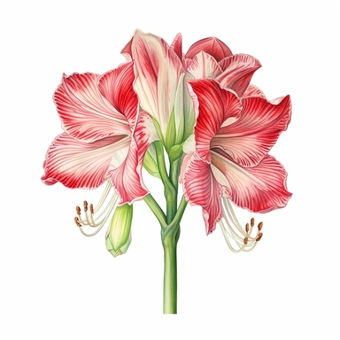 beautiful detailed hand painted watercolor realistic Amaryllis clip art, white background