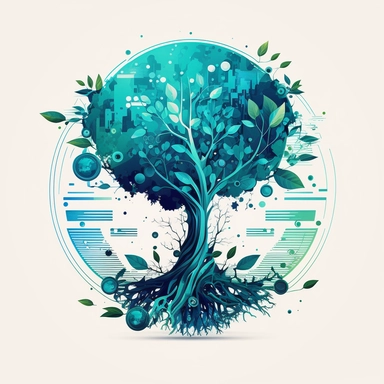 planet earth, glass morphism, tree, leaves, blue, simple, clean white background, digital, circuit board, icon, clipart, futuristic, 2D, flat, svg, sci-fi, 4k, vector