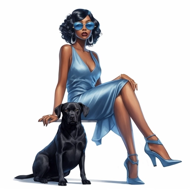 Blue Jean Pooch, Black Woman Clipart, Black Dog, African American Female, Sunglasses, Stylish, Diva, High Heels