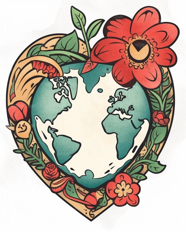 Retro Heart Earth day sublimation Clipart, sublimation Earth day in a Heart Shape Clipart, earth day Clipart, sublimation Clipart, white background 8k