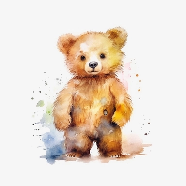 isolated clipart, cute bear, highly realistic, flickr, watercolorist, uhd image, multi-layered mixed media