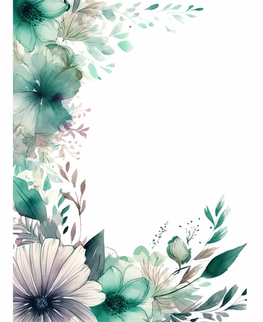 rectangle floral frame, thin border, green flowers and leaves, minimal with white space in middle, clipart, watercolor flowers, hand drawn, white background, clipart,
