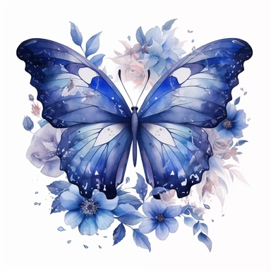 Beautiful clipart of a butterfly animal in flowers, in the style of artgerm, watercolor, animal motifs, Dark blue tones, amedee ozenfant, he jiaying, oshare kei