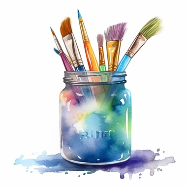 School Supplies. Jars With Colorful Art Paint And Brushes Are On A White  Background. Stock Photo, Picture and Royalty Free Image. Image 145107784.