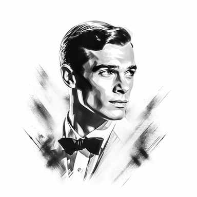 beautiful stunning handsome vintage old hollywood cinema young man, paint art style, clipart, white background, superrealistic, one of a kind