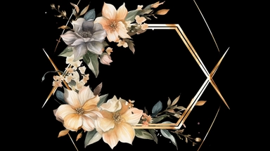 a simple gorgeous aesthetic vintage gold diamond-shape picture frame with minimal flowers border around outside the frame on soft black background clipart, watercolor painting realistic, high quality, vibrant, Vicente Romero Redondo, Willem van Aelst