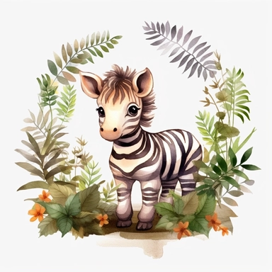 cute baby zebra playing in the forrest , Transparent Background Clipart, Illustrations Clipart Graphics