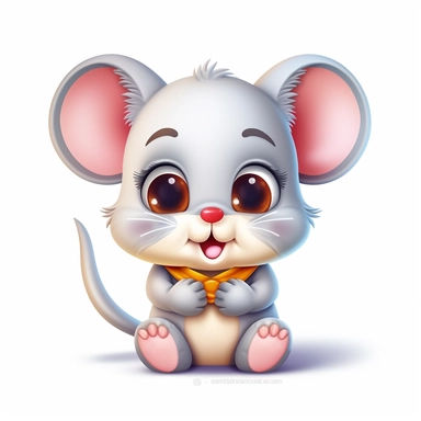 clipart, cute kawaii mouse isolated on a white background, cartoon style, chibi style, vector, 3D, no shadows