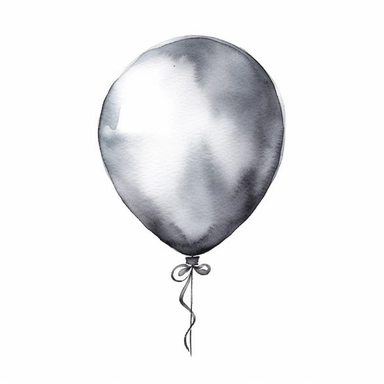 single watercolor grey party baloon with string clipart,clear edges,warm pastel color,positive energy,clear white background