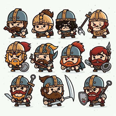 10 cute barbarian soldier army stickers collection, clipart design, cartoon, 4k, white background